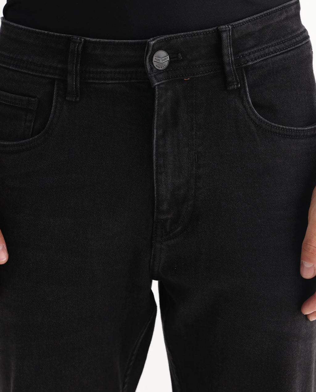 Rare Rabbit Men's Polin Black Cotton Plain Morris Regular Fit Jeans