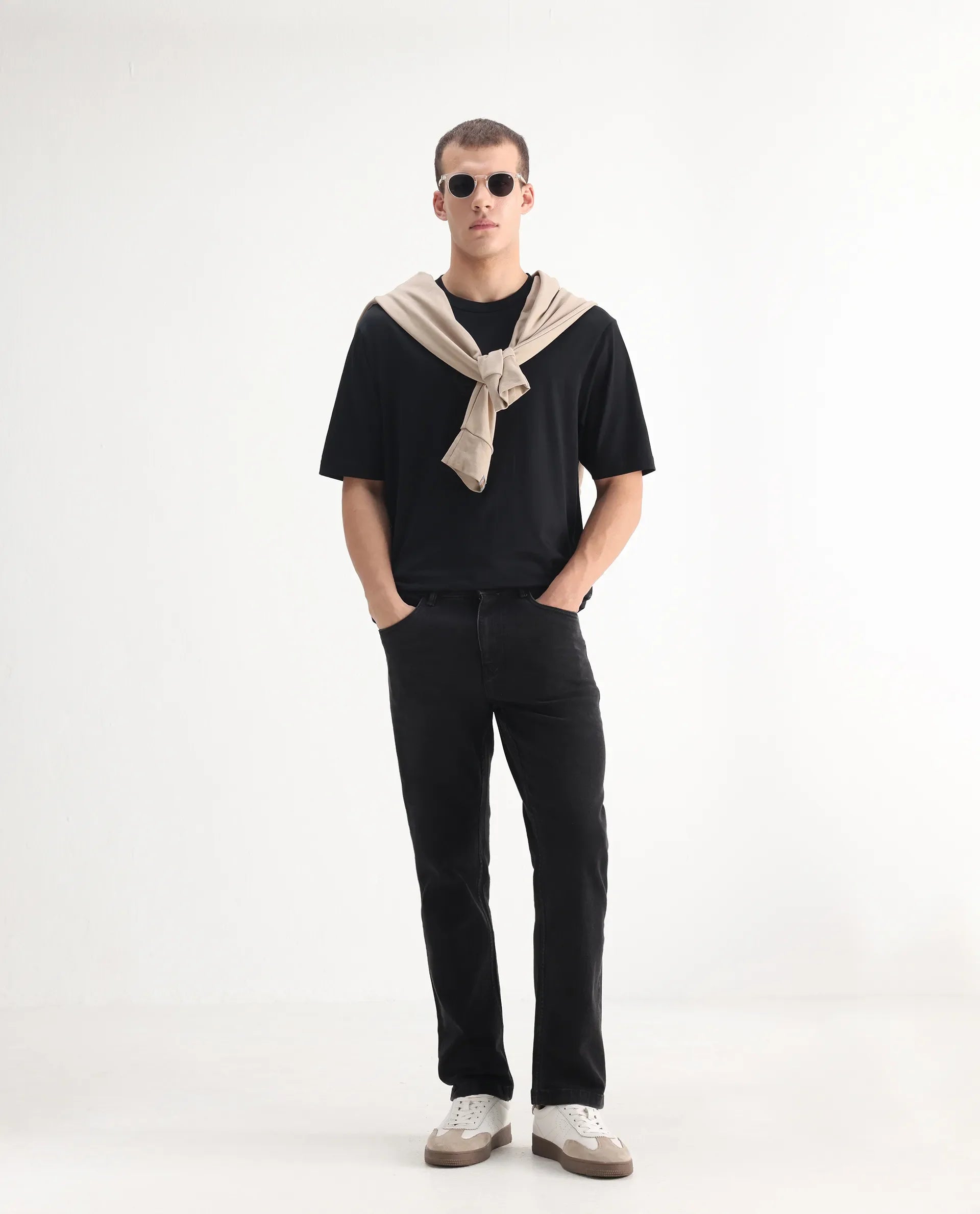 Rare Rabbit Men's Polin Black Cotton Plain Morris Regular Fit Jeans