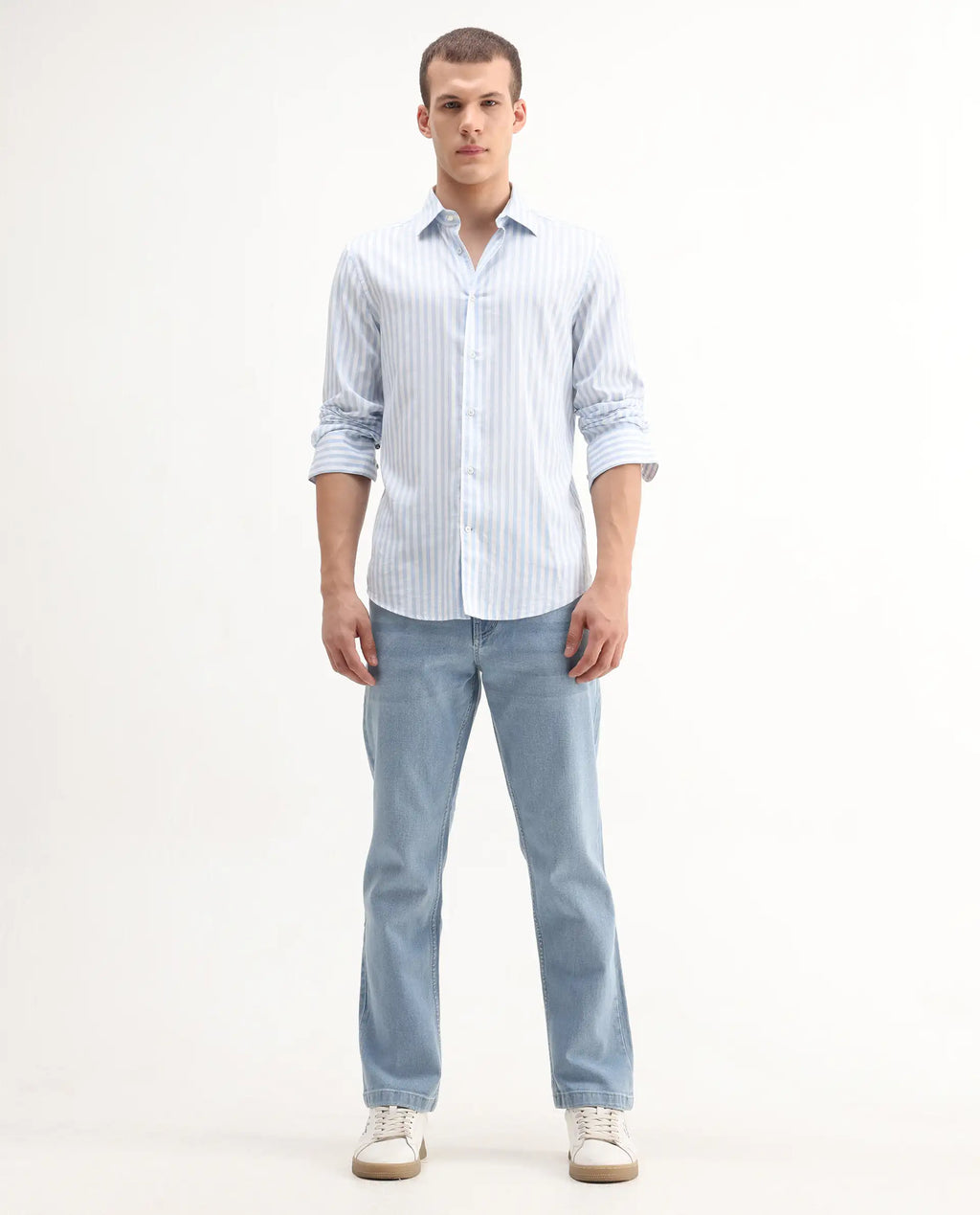 Rare Rabbit Men's Polin Light Blue Cotton Plain Morris Regular Fit Jeans