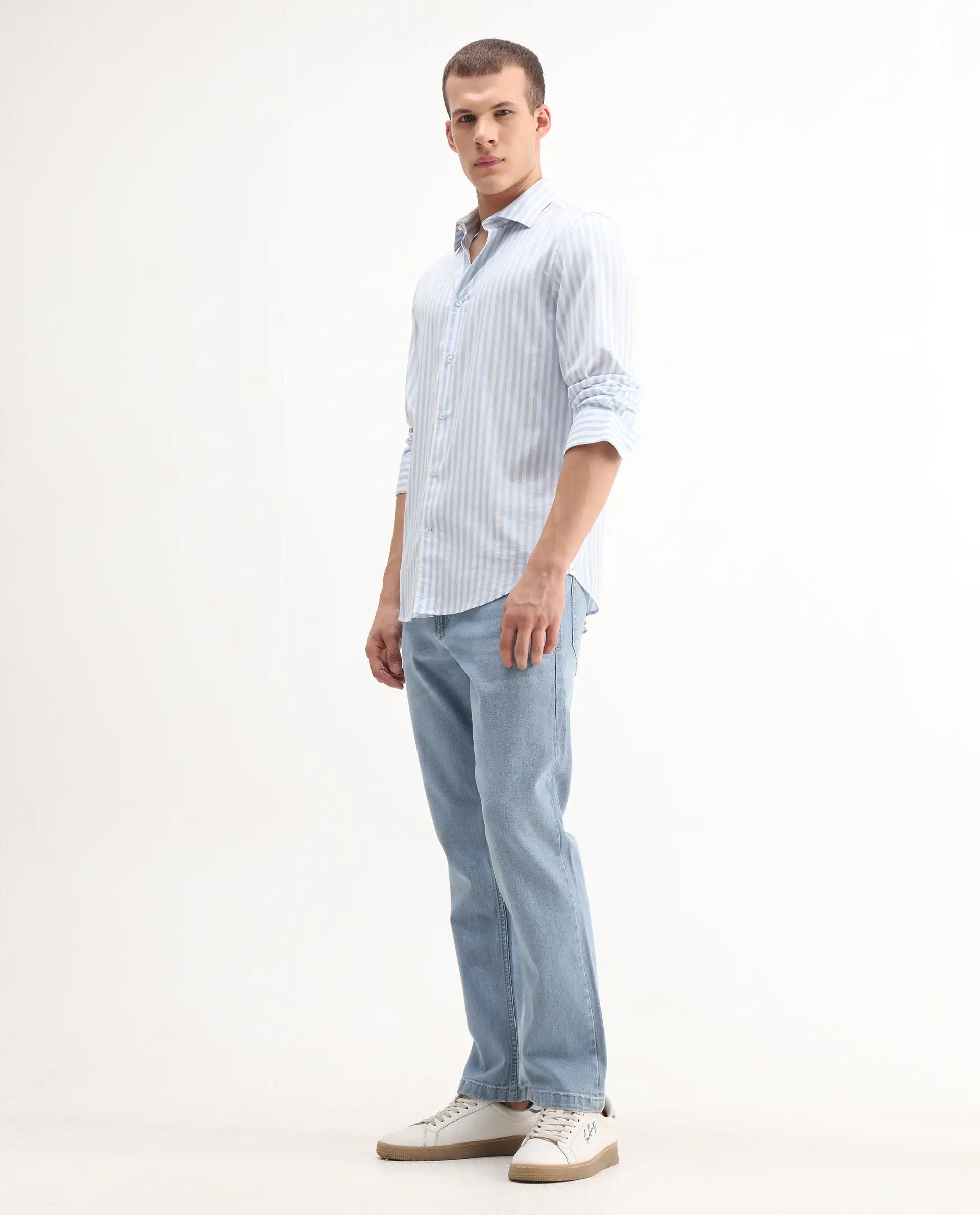 Rare Rabbit Men's Polin Light Blue Cotton Plain Morris Regular Fit Jeans