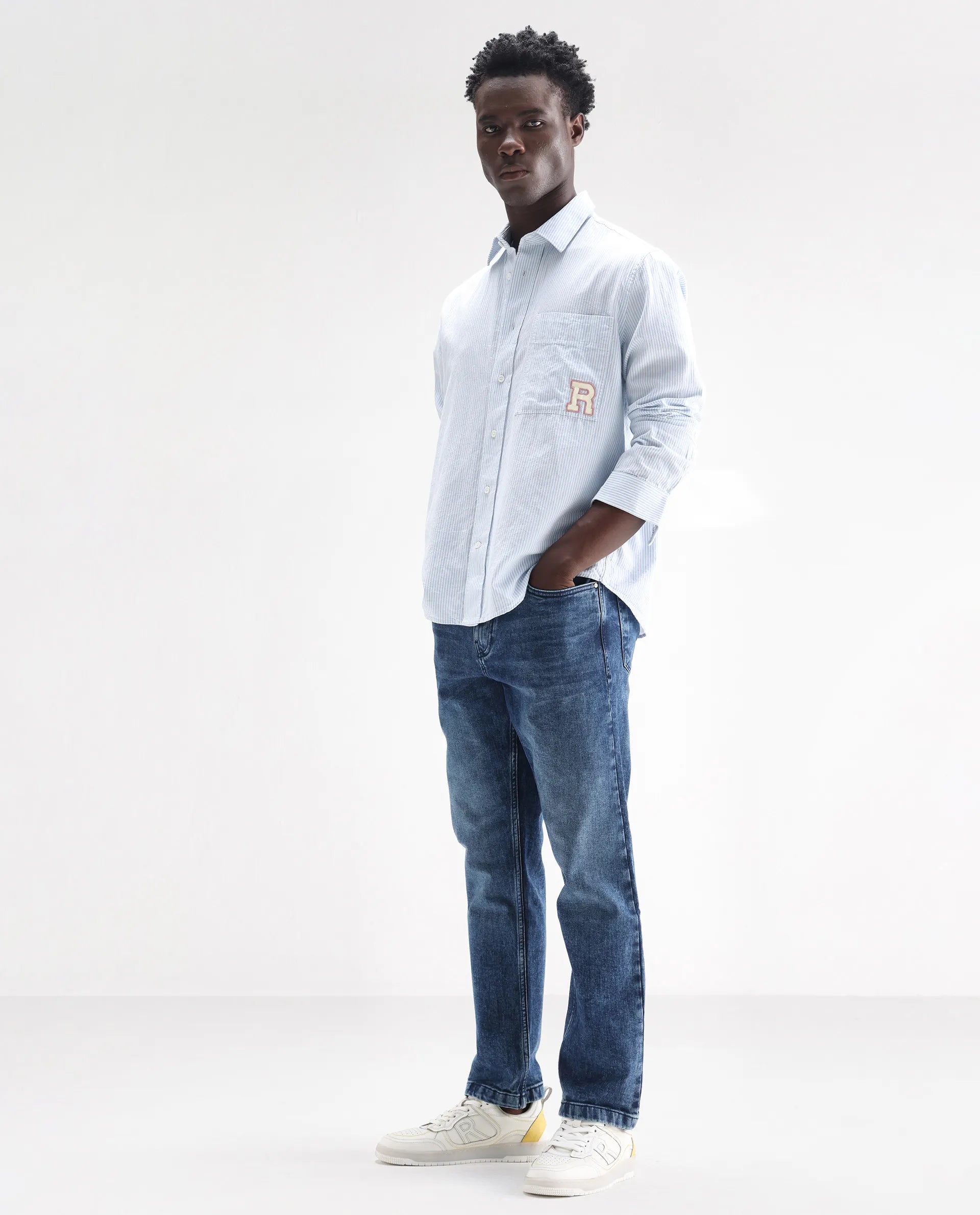Rare Rabbit Men's Polin Dusky Blue Cotton Plain Morris Regular Fit Jeans