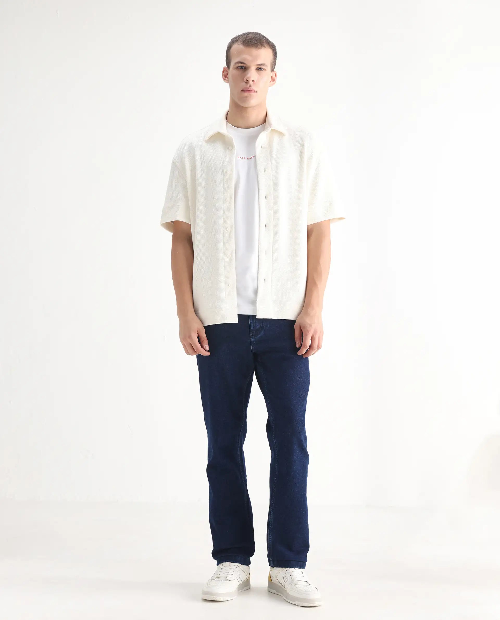 Rare Rabbit Men's Polin Navy Cotton Plain Morris Regular Fit Jeans