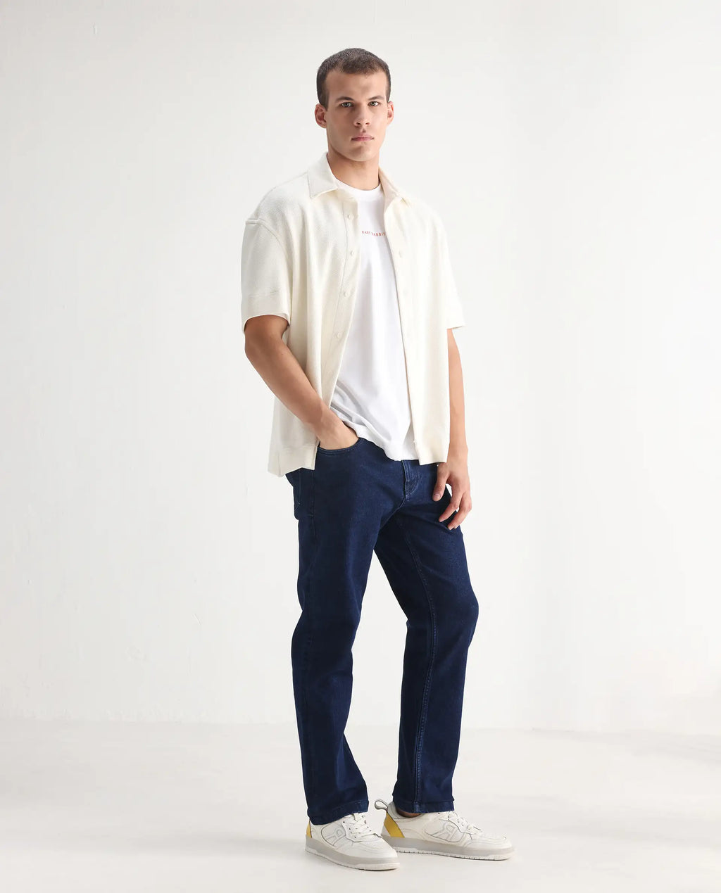 Rare Rabbit Men's Polin Navy Cotton Plain Morris Regular Fit Jeans