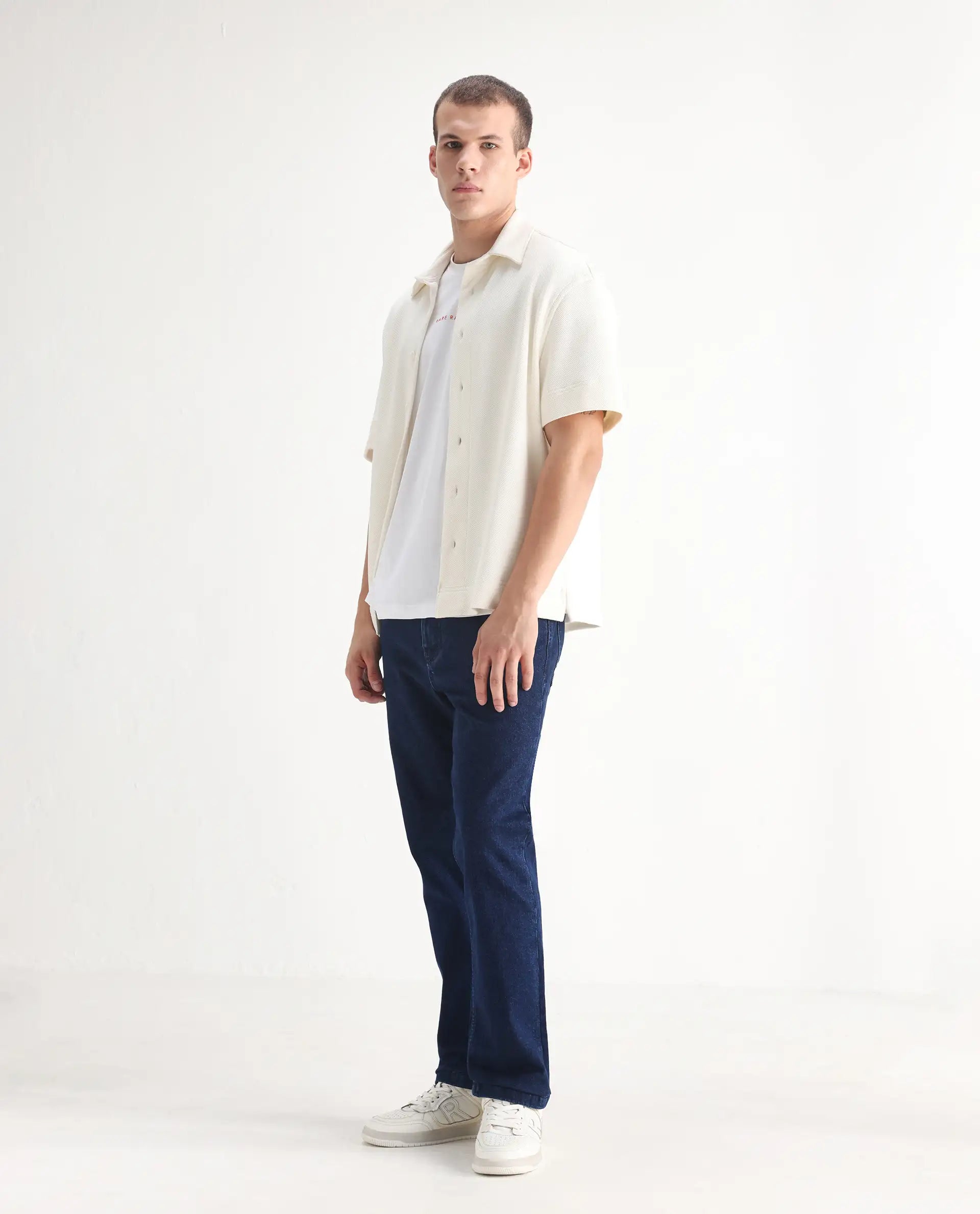 Rare Rabbit Men's Polin Navy Cotton Plain Morris Regular Fit Jeans