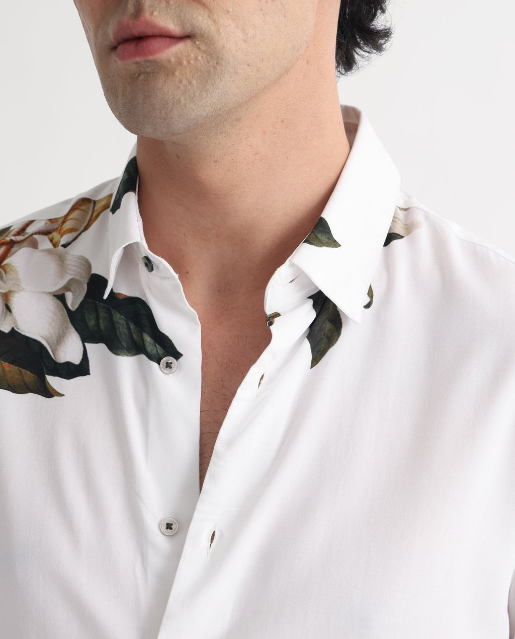 Rare Rabbit Men's Poseidon White Viscose Floral Print Regular Fit Full Sleeve Collared Shirt