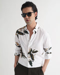 Rare Rabbit Men's Poseidon White Viscose Floral Print Regular Fit Full Sleeve Collared Shirt