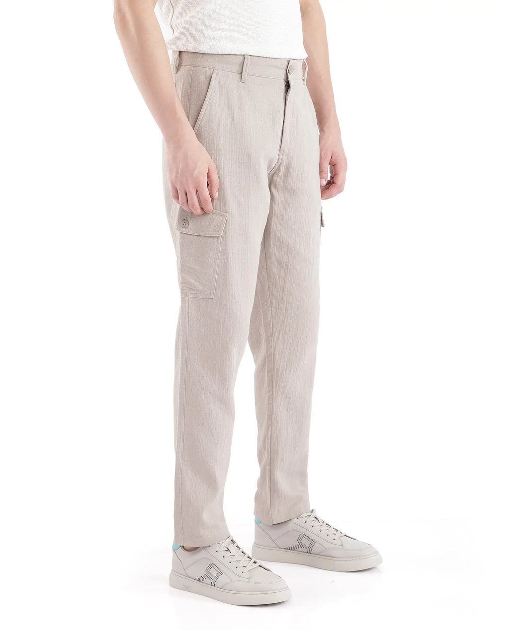 Rare Rabbit Men's Presso Light Beige Cotton Plain Relaxed Fit Trouser