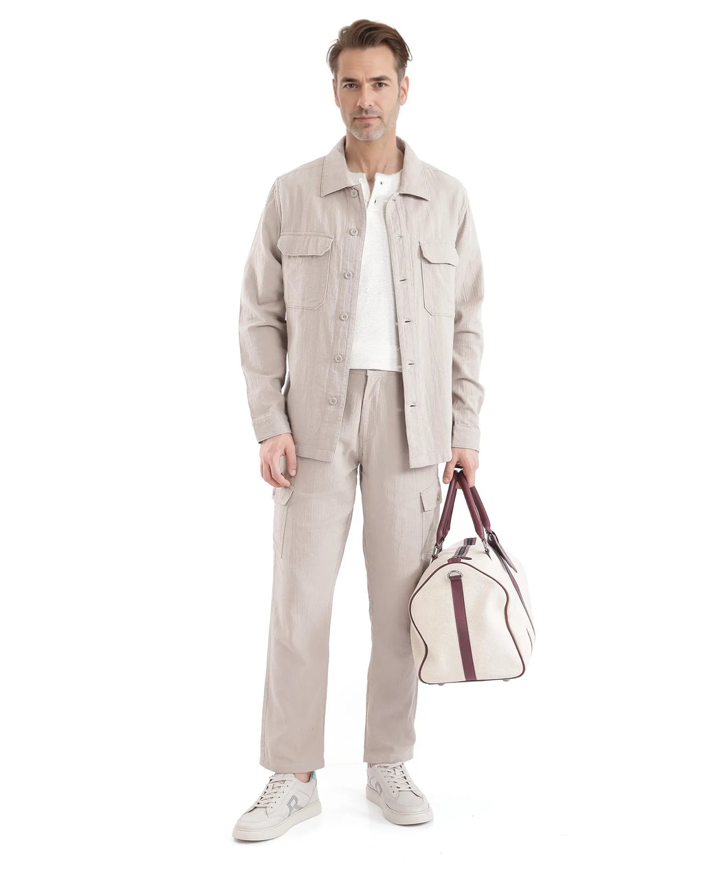 Rare Rabbit Men's Presso Light Beige Cotton Plain Relaxed Fit Trouser