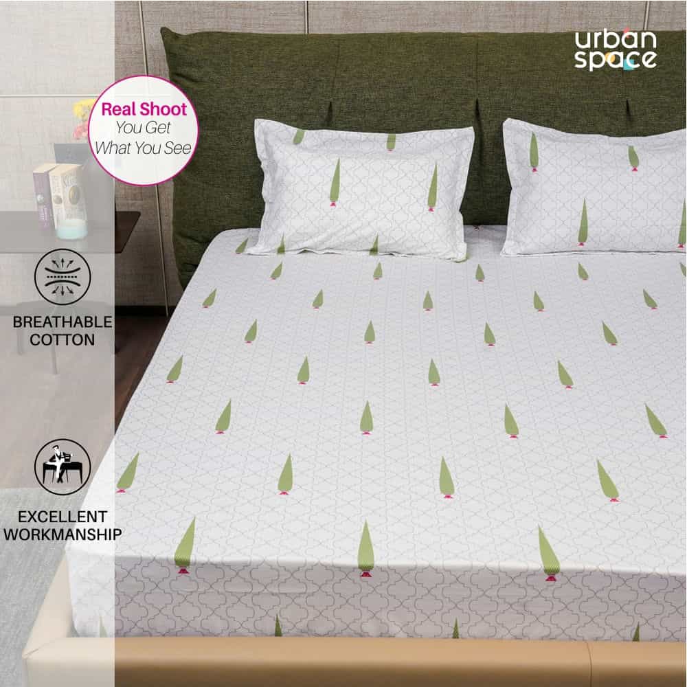 Regal Collection - Breathable 200 TC 100% Pure Cotton Bedsheet with Pillow Cover, Pinewood Grey Green