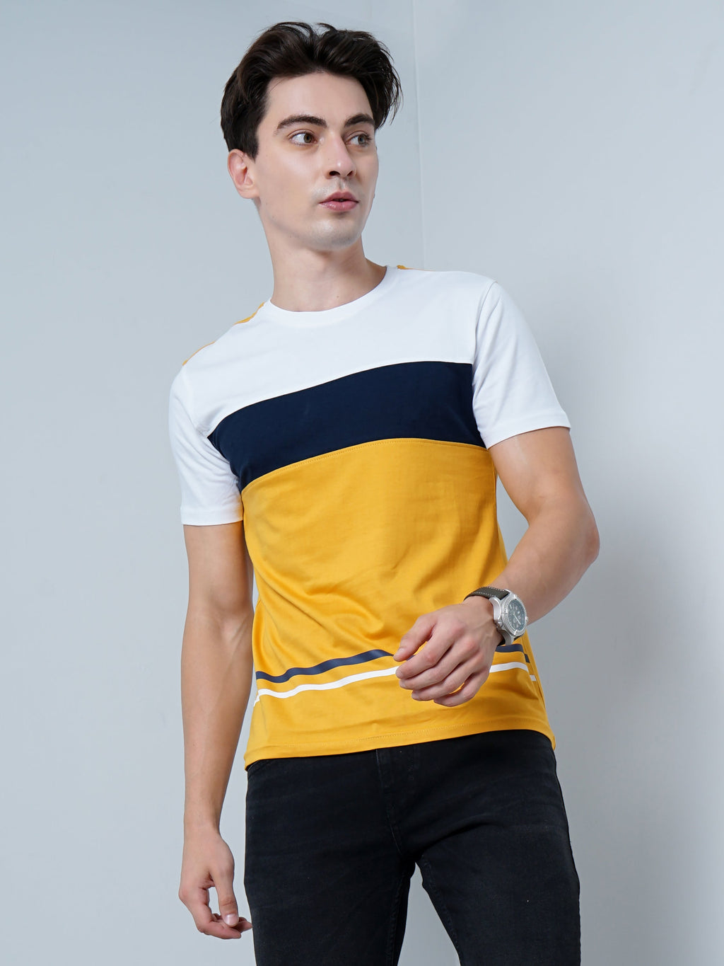 Men Color Block Yellow T-Shirt