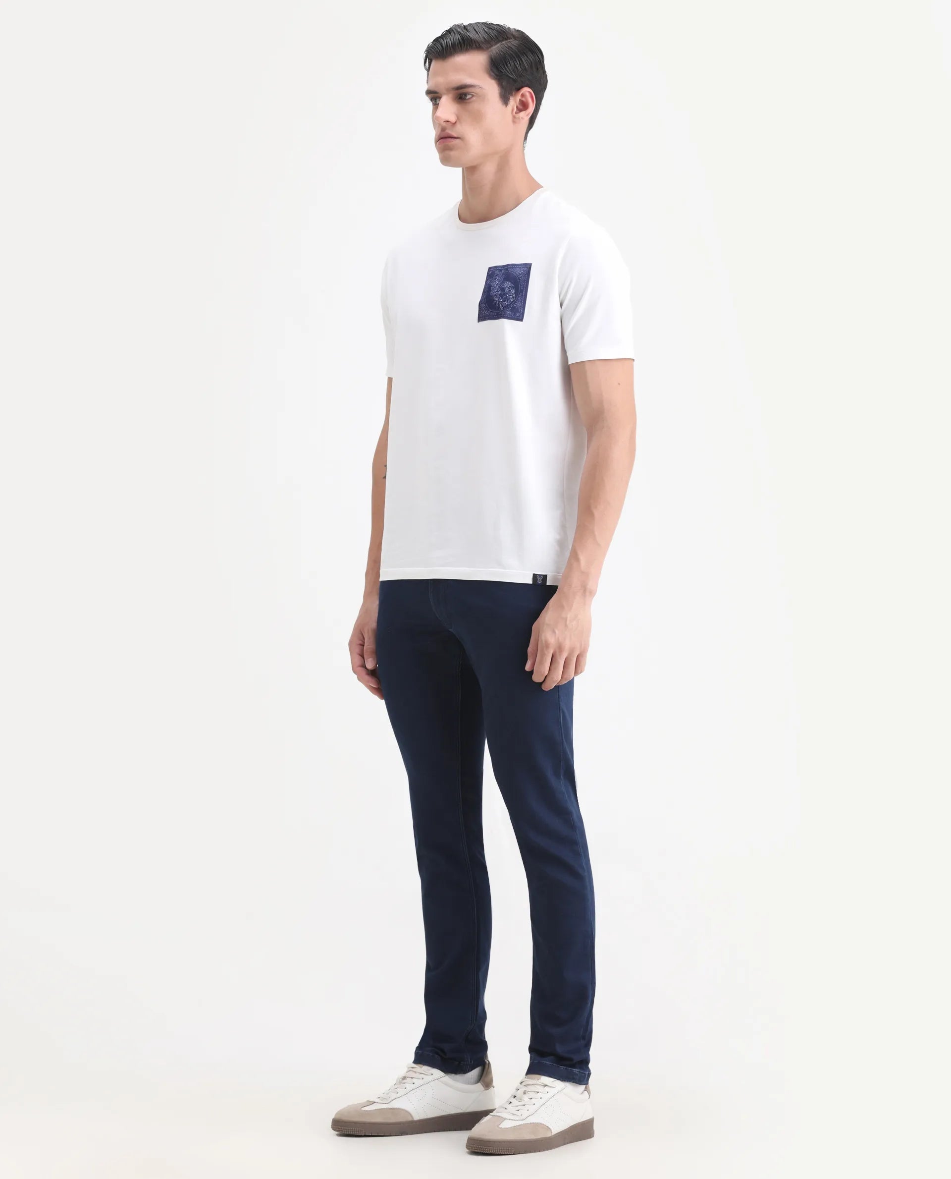 Rare Rabbit Men's Radley Blue Cotton Plain Hawk Slim Fit Jeans