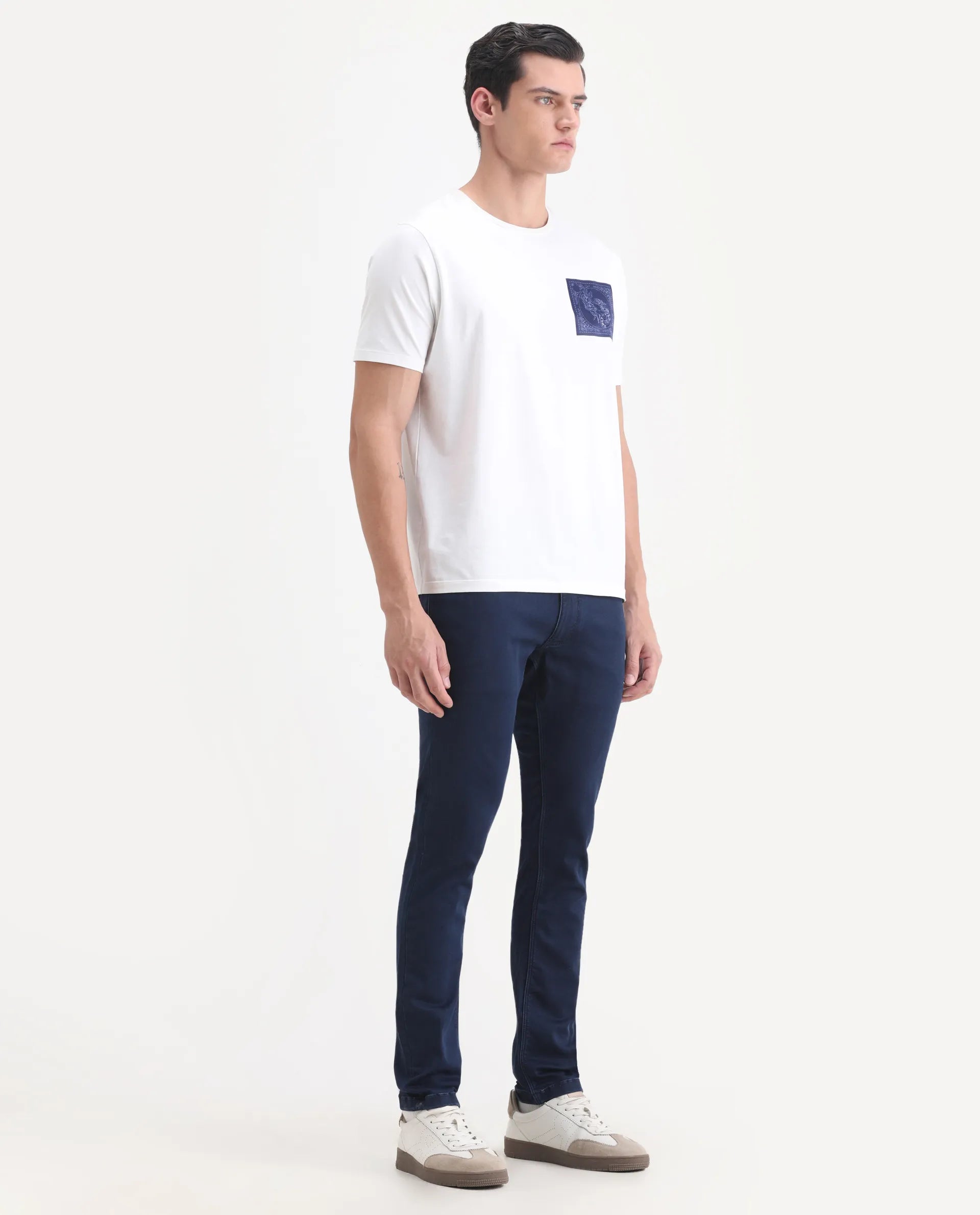 Rare Rabbit Men's Radley Blue Cotton Plain Hawk Slim Fit Jeans