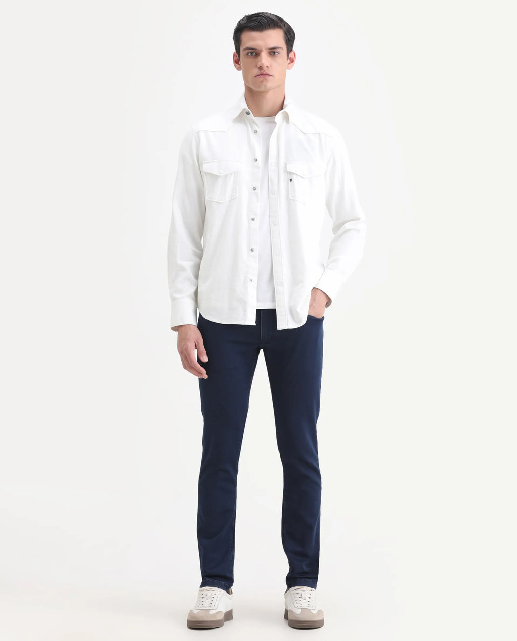 Rare Rabbit Men's Radley Blue Cotton Plain Hawk Slim Fit Jeans