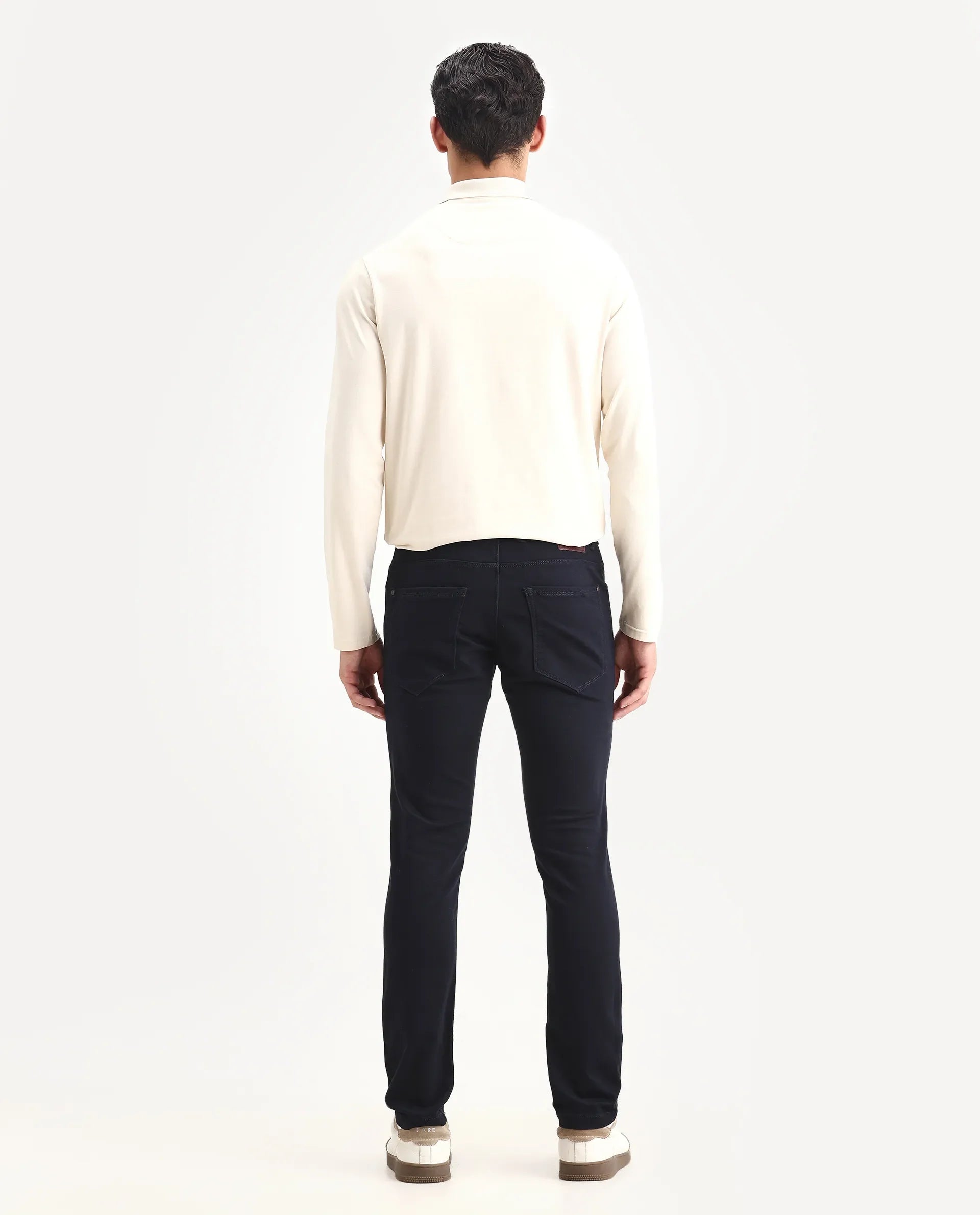 Rare Rabbit Men's Radley Navy Cotton Plain Hawk Slim Fit Jeans