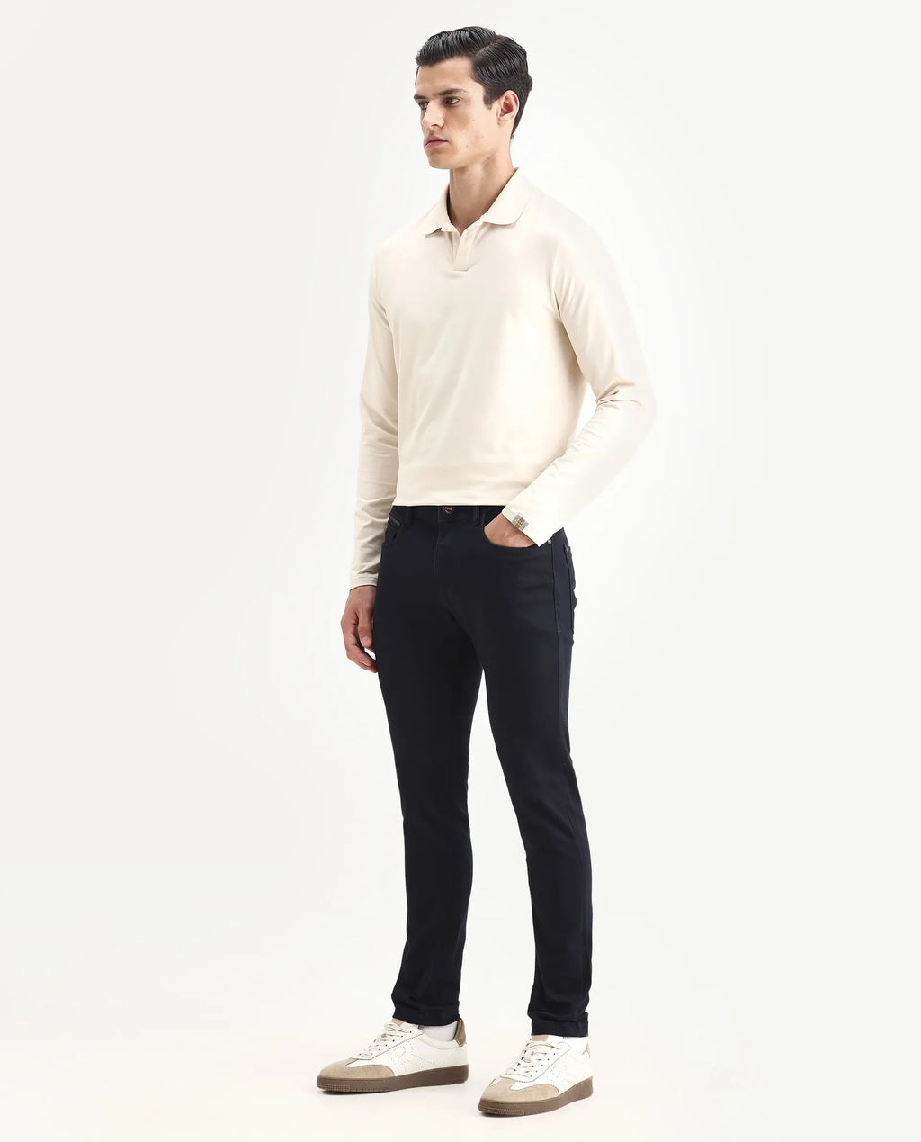 Rare Rabbit Men's Radley Navy Cotton Plain Hawk Slim Fit Jeans