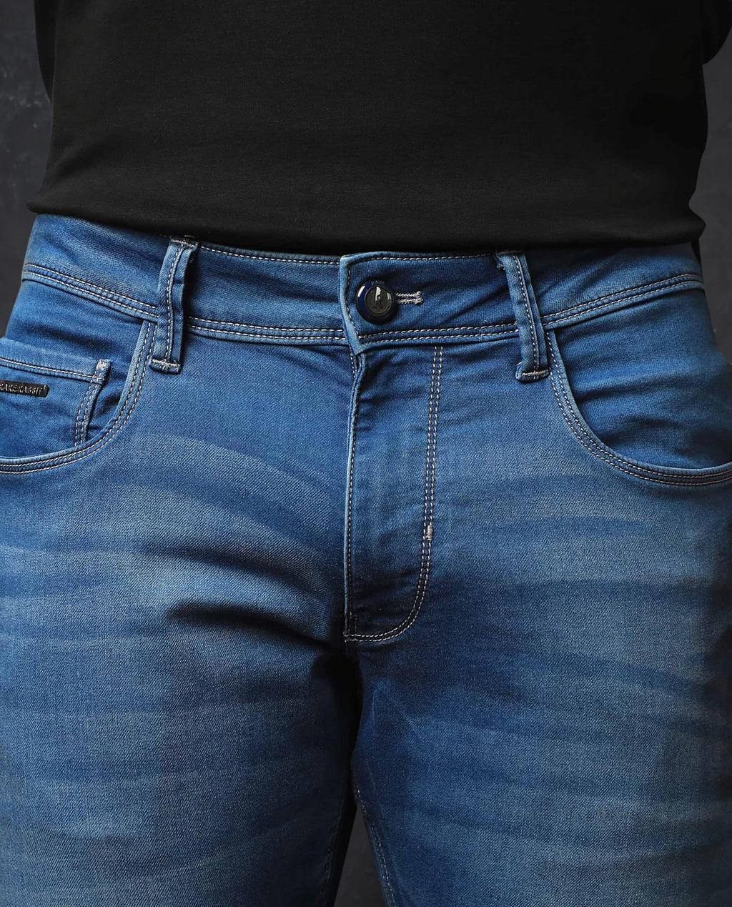 Rare Rabbit Men's Radley Light Blue Cotton Plain Hawk Slim Fit Jeans