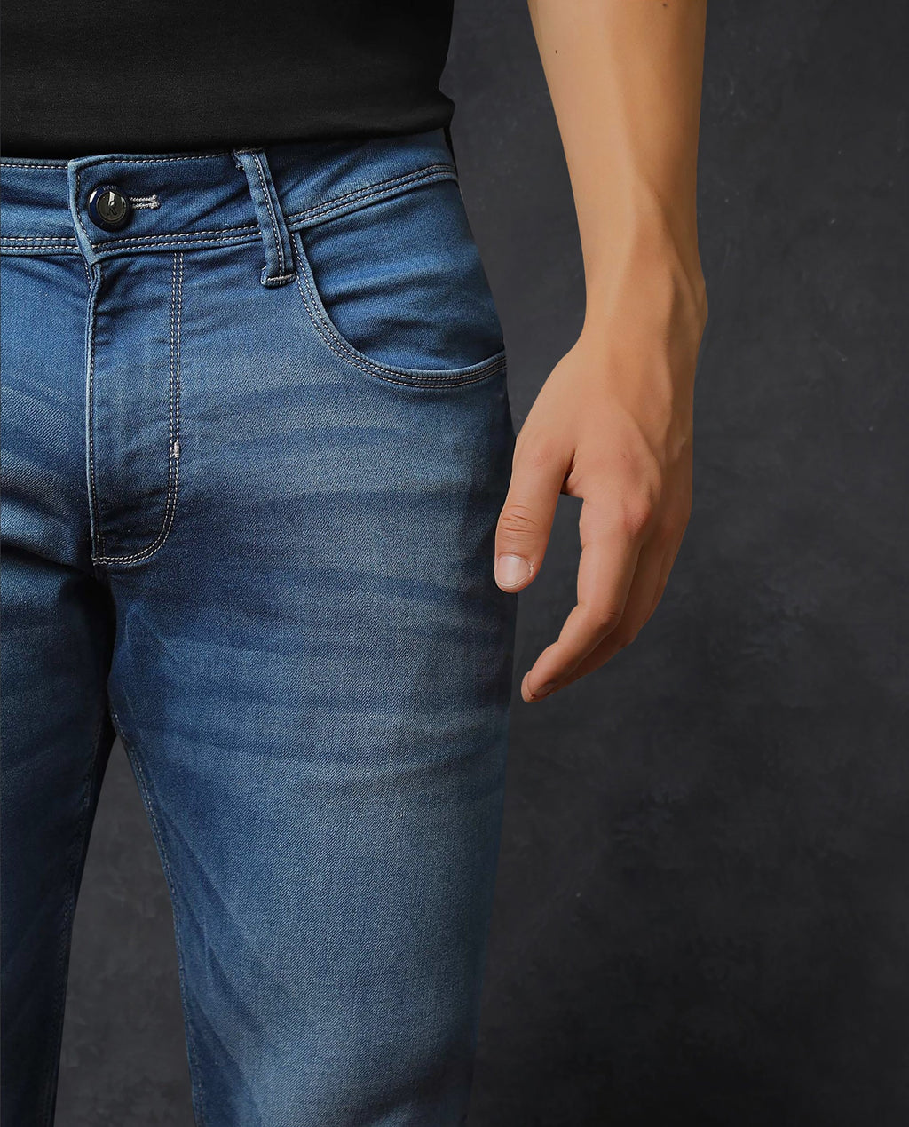Rare Rabbit Men's Radley Light Blue Cotton Plain Hawk Slim Fit Jeans