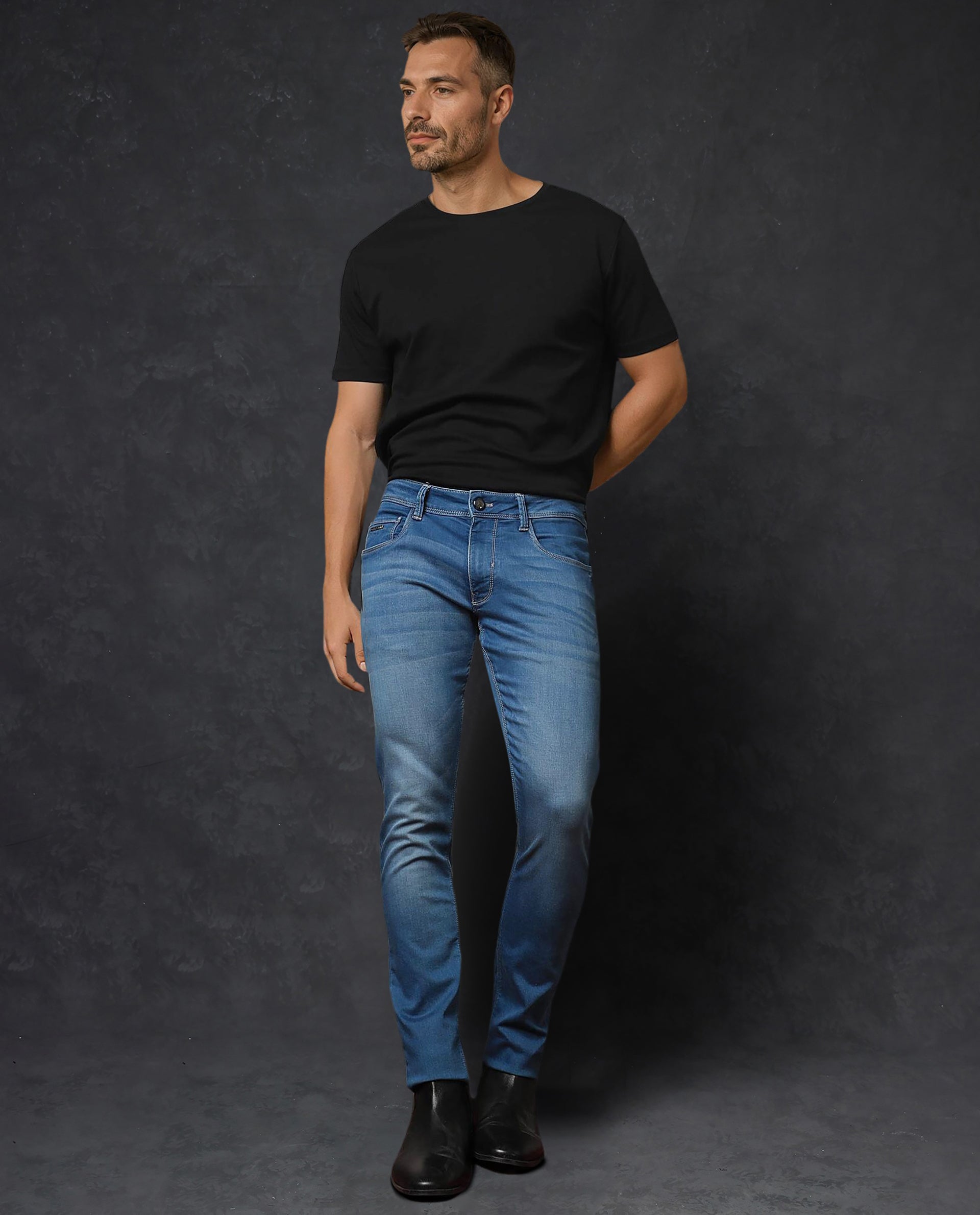 Rare Rabbit Men's Radley Light Blue Cotton Plain Hawk Slim Fit Jeans