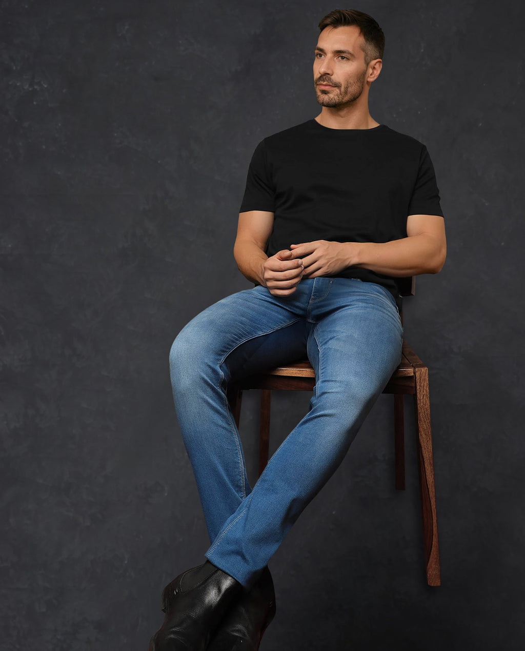 Rare Rabbit Men's Radley Light Blue Cotton Plain Hawk Slim Fit Jeans