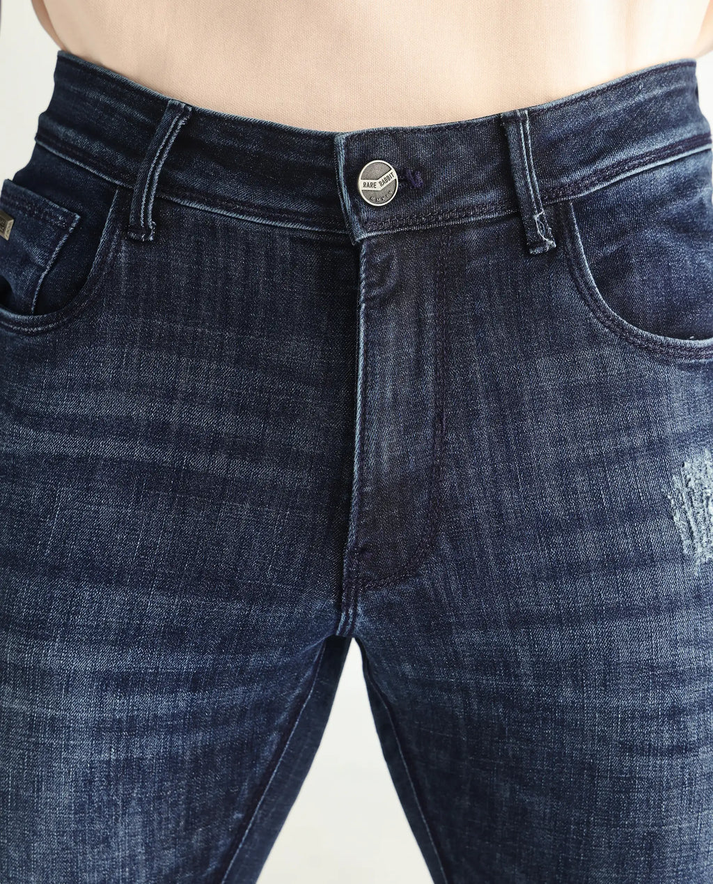 Rare Rabbit Men's Reims Light Blue Cotton Plain Hawk Slim Fit Jeans