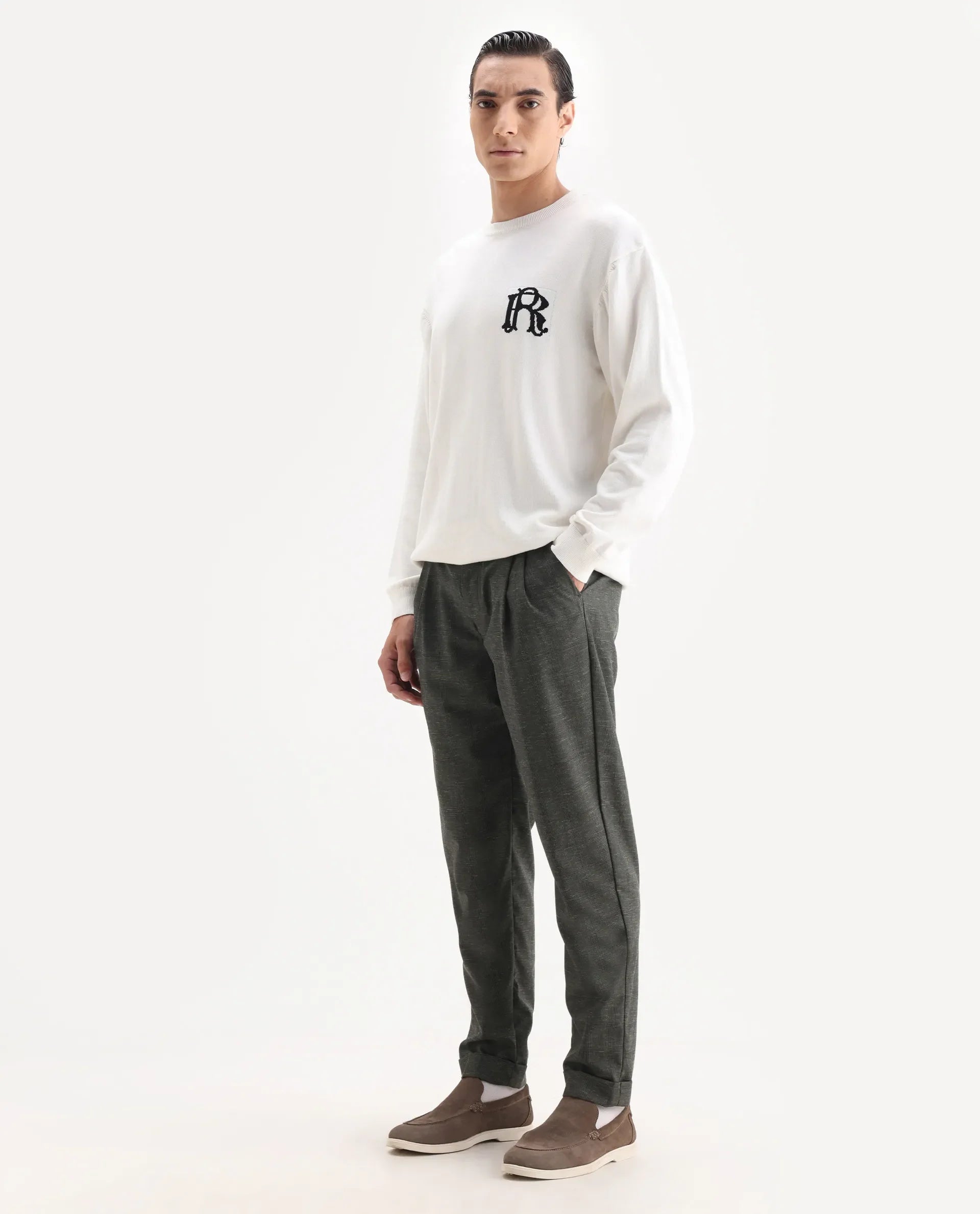 Rare Rabbit Men's Renot Dark Green Cotton Checked Print Regular Fit Trouser