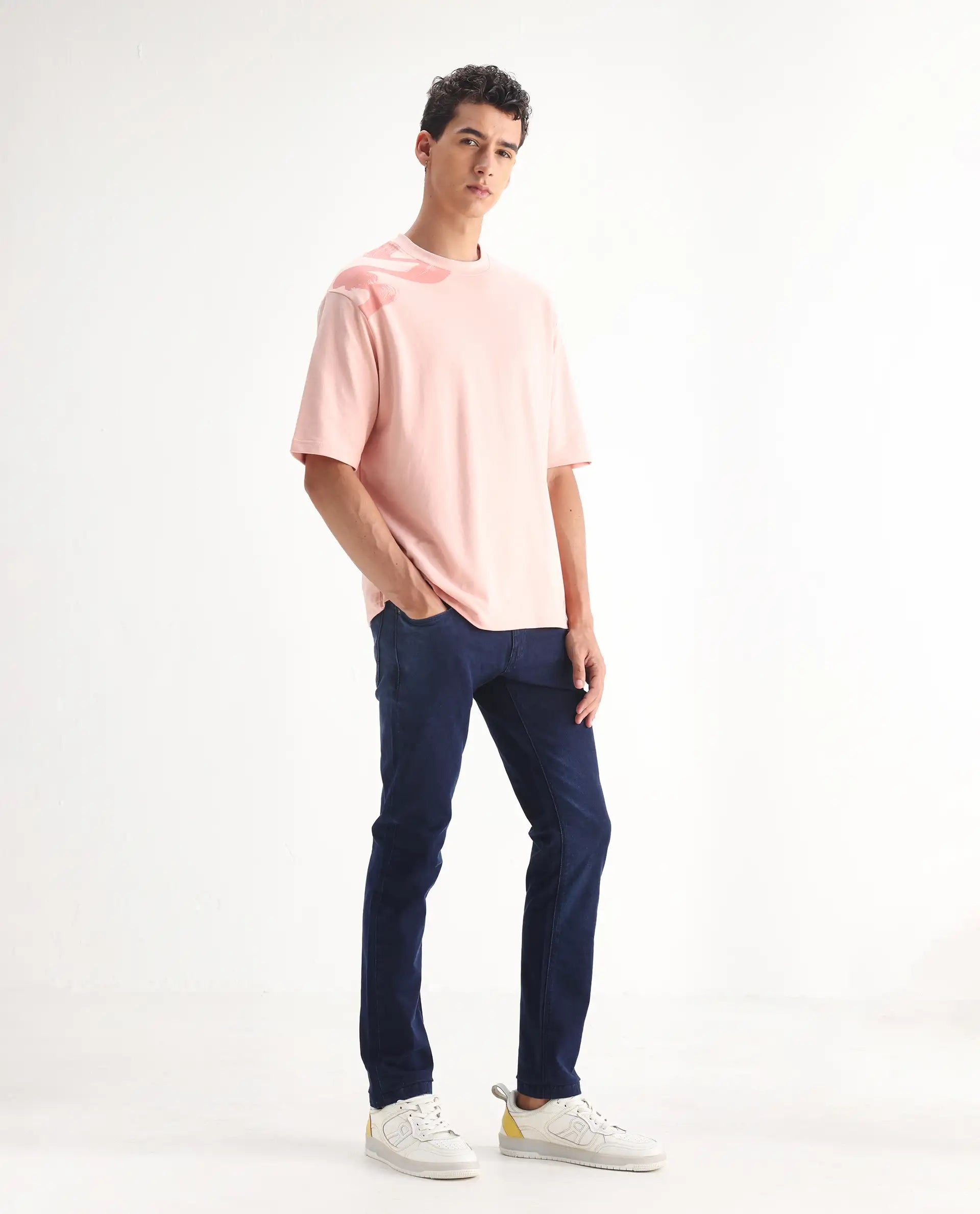 Rare Rabbit Men's Repp Blue Cotton Plain Hawk Slim Fit Jeans