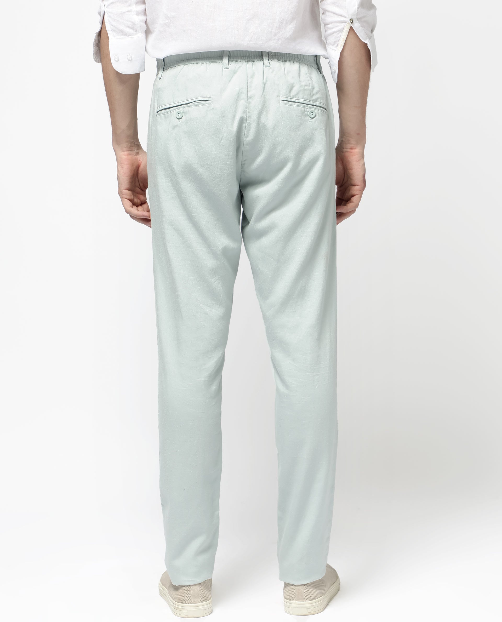 Rare Rabbit Men's Reric Pastel Turq Linen Blend Plain Regular Fit Trouser