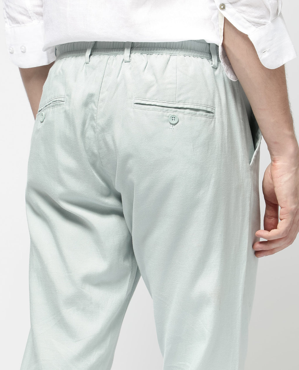Rare Rabbit Men's Reric Pastel Turq Linen Blend Plain Regular Fit Trouser