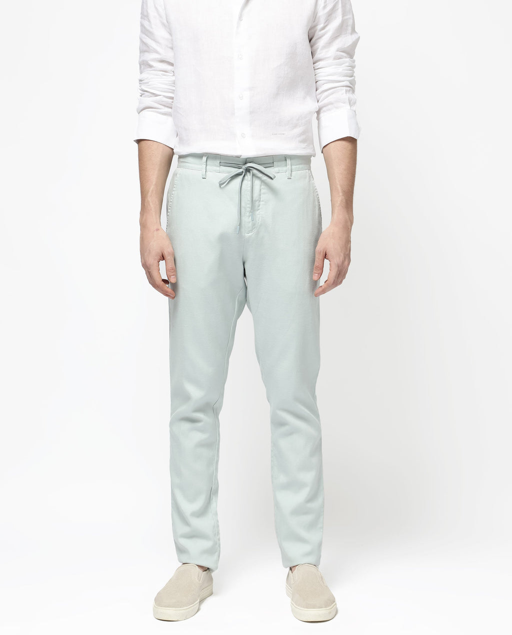 Rare Rabbit Men's Reric Pastel Turq Linen Blend Plain Regular Fit Trouser