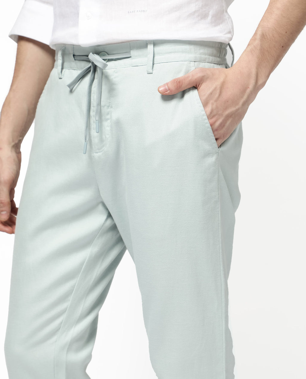 Rare Rabbit Men's Reric Pastel Turq Linen Blend Plain Regular Fit Trouser