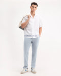 Rare Rabbit Men's Reric Pastel Blue Linen Blend Plain Regular Fit Trouser