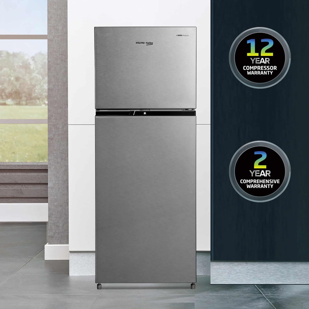 Voltas Beko 230 L, 3 Star, Double Door Frost Free Refrigerator (Brushed Silver)