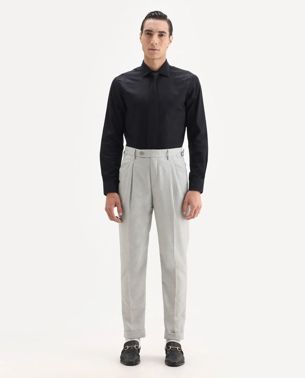 Rare Rabbit Men's Rhesa Grey Linen Blend Plain Relaxed Fit Trouser