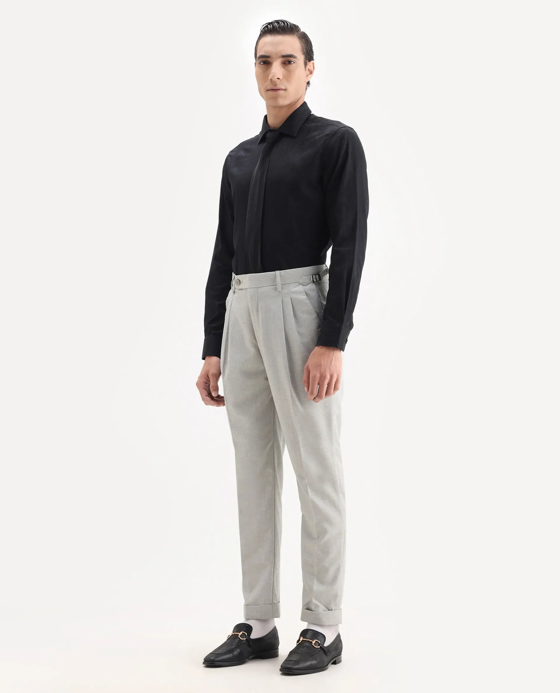 Rare Rabbit Men's Rhesa Grey Linen Blend Plain Relaxed Fit Trouser