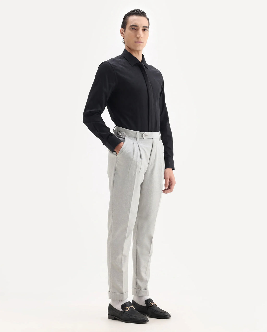 Rare Rabbit Men's Rhesa Grey Linen Blend Plain Relaxed Fit Trouser