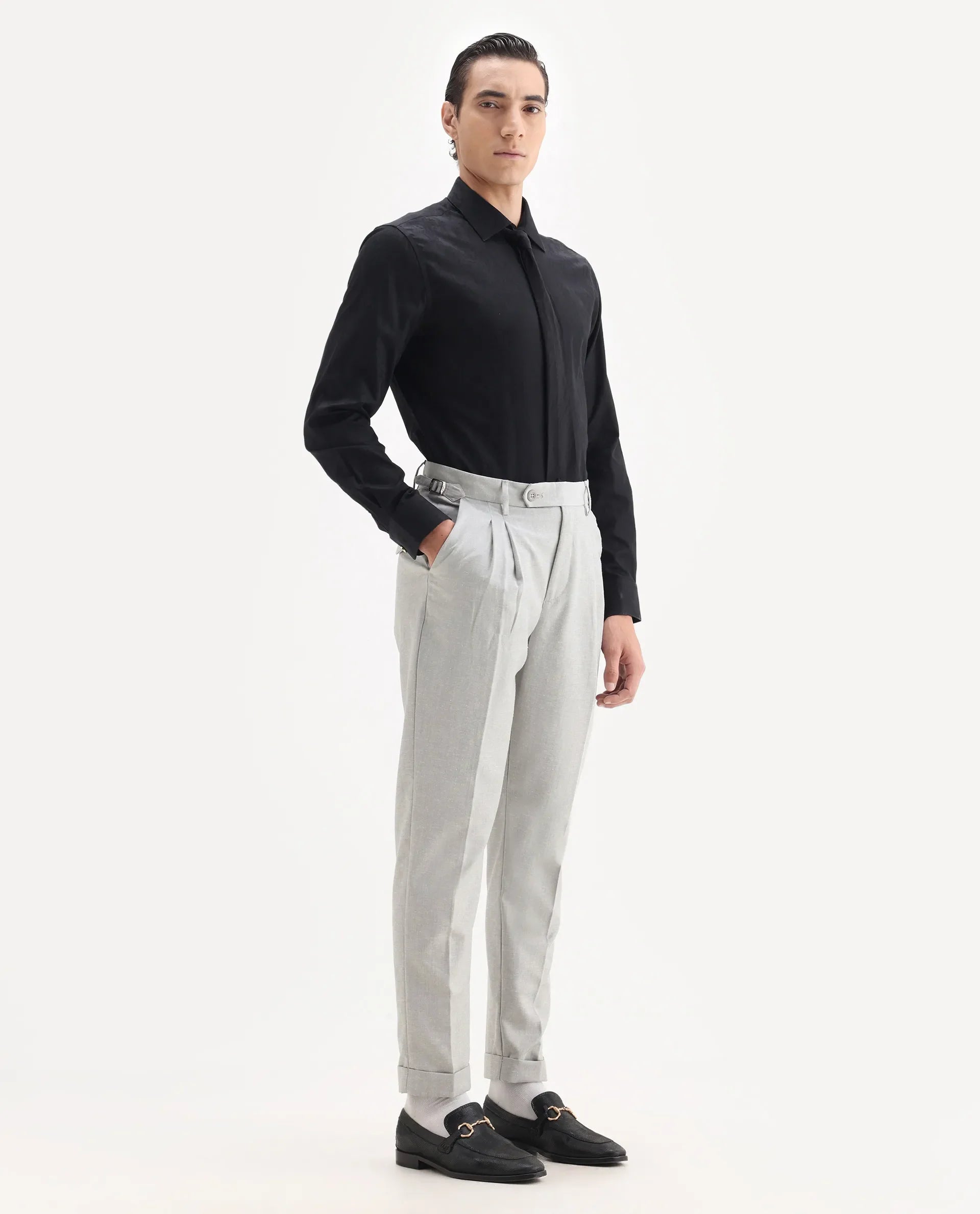 Rare Rabbit Men's Rhesa Grey Linen Blend Plain Relaxed Fit Trouser