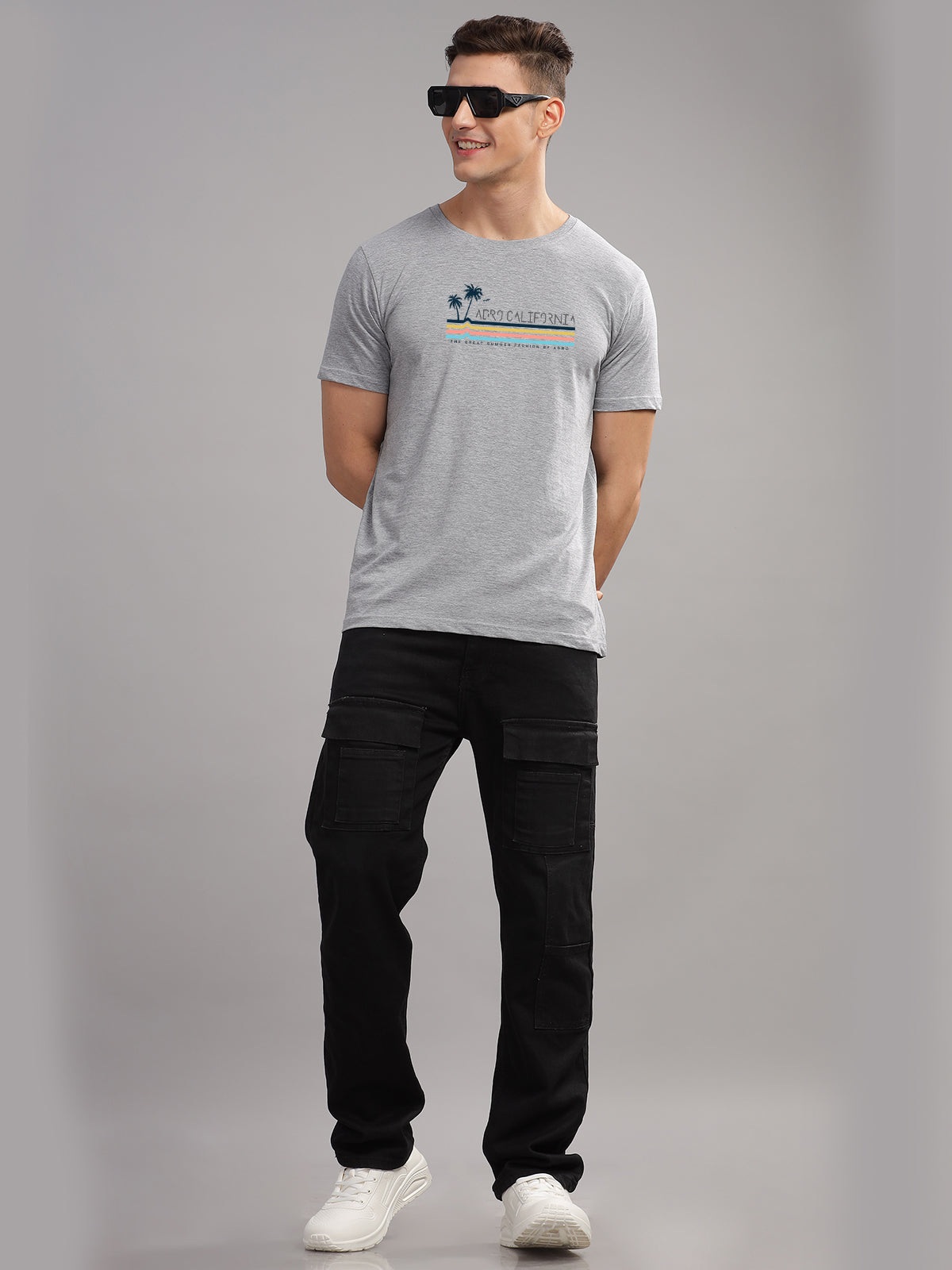 Men Grey Round Neck T Shirt