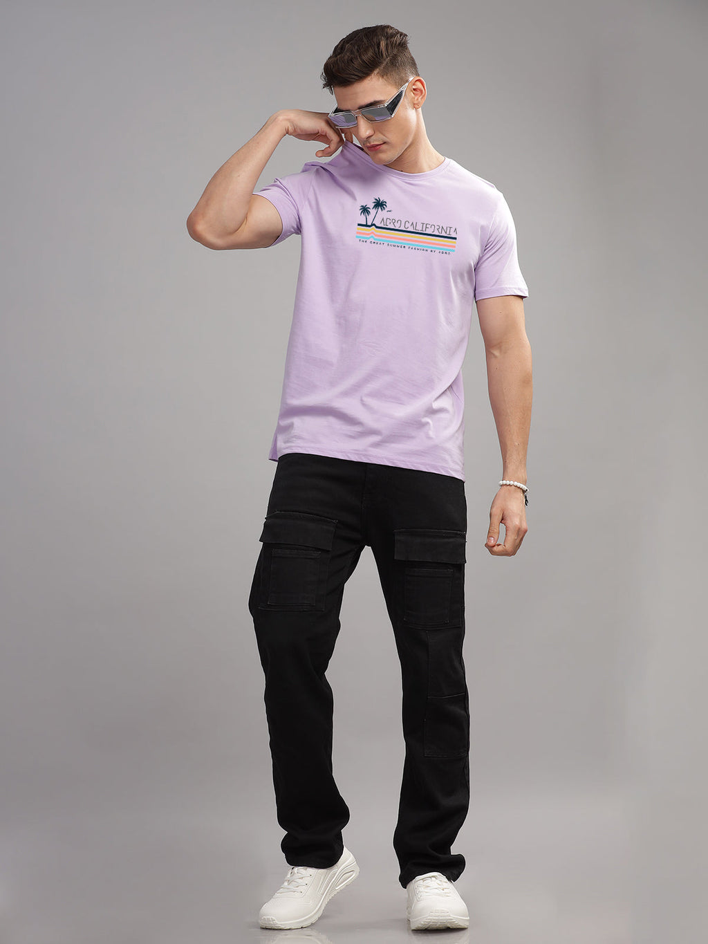 Men Purple Round Neck T Shirt