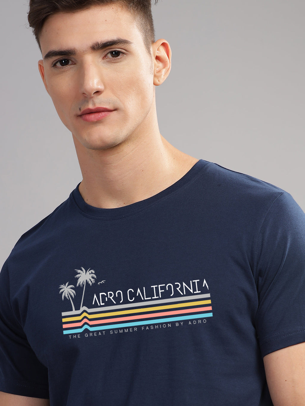 Men Navy Blue Round Neck T Shirt