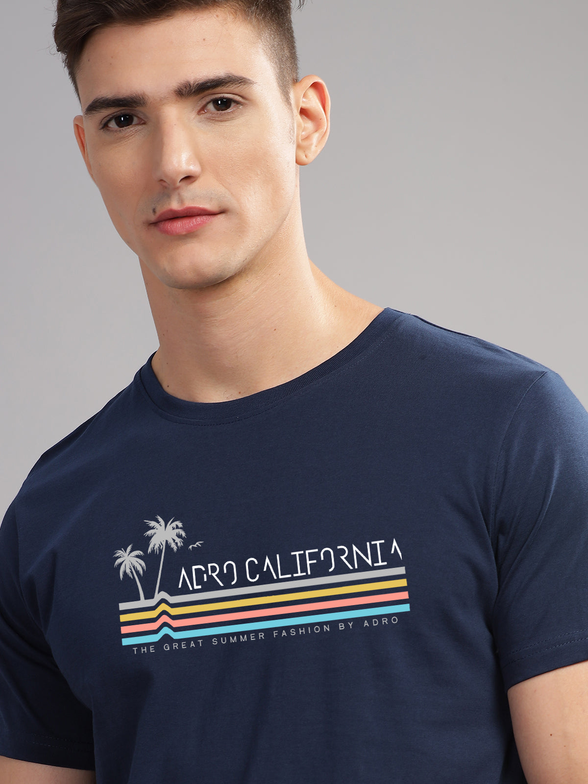 Men Navy Blue Round Neck T Shirt