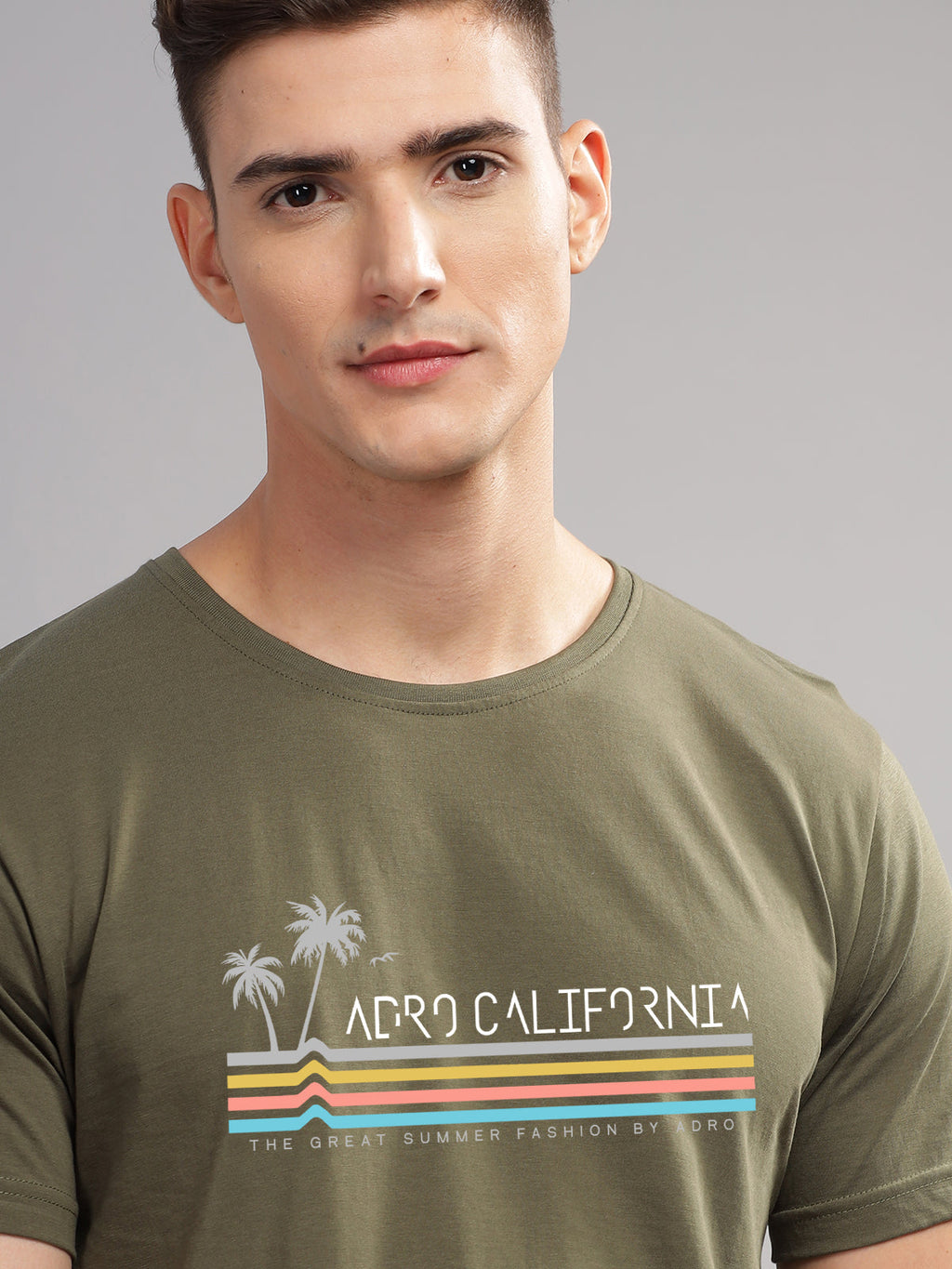 Men Olive Round Neck T Shirt