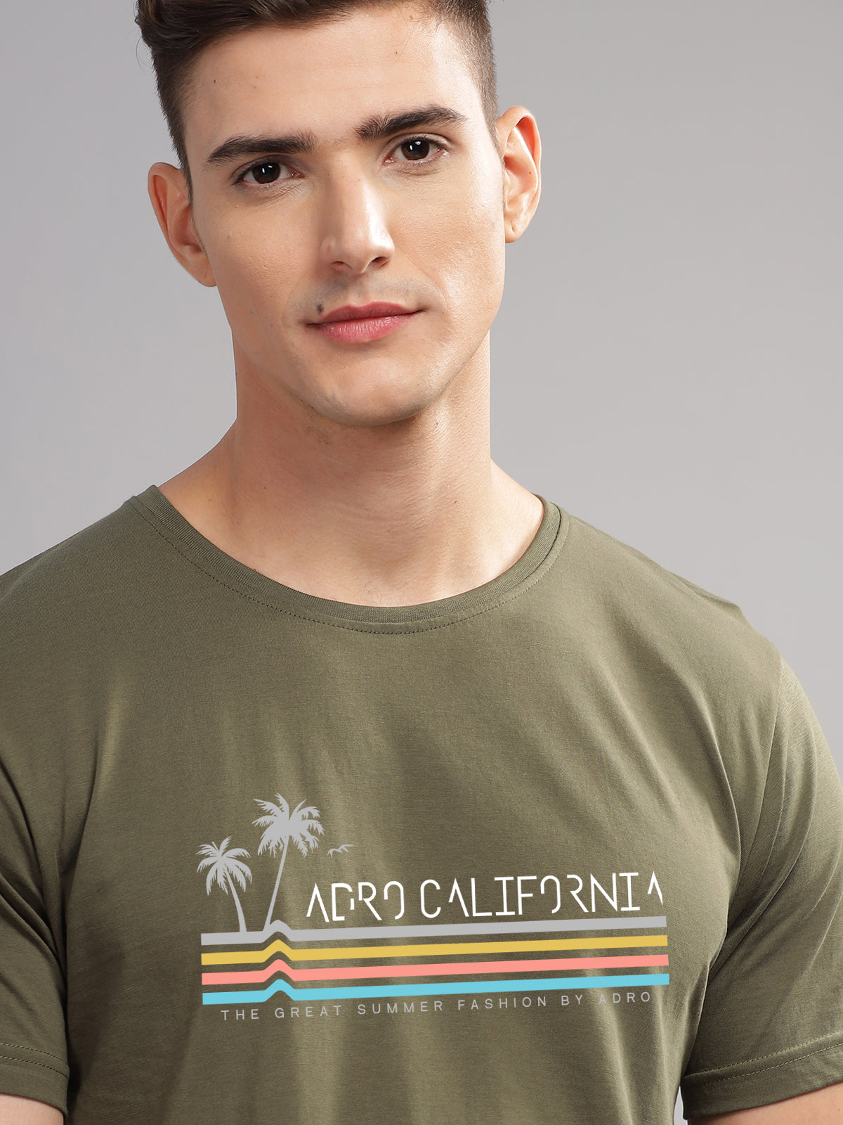Men Olive Round Neck T Shirt