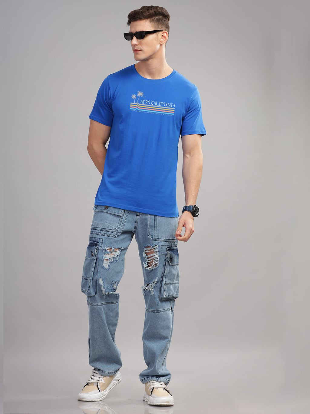 Men Blue Round Neck T Shirt