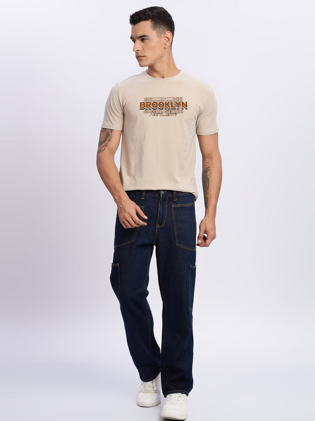 Men Printed Beige T Shirt