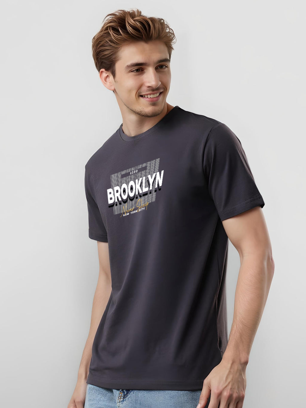 Men Printed Grey T Shirt