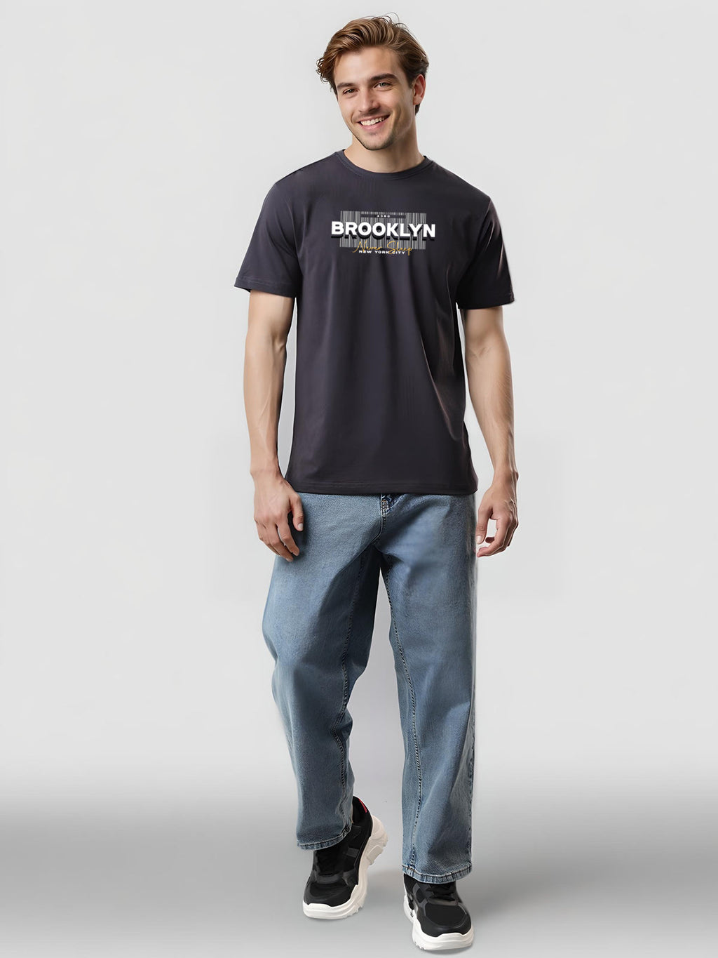 Men Printed Grey T Shirt