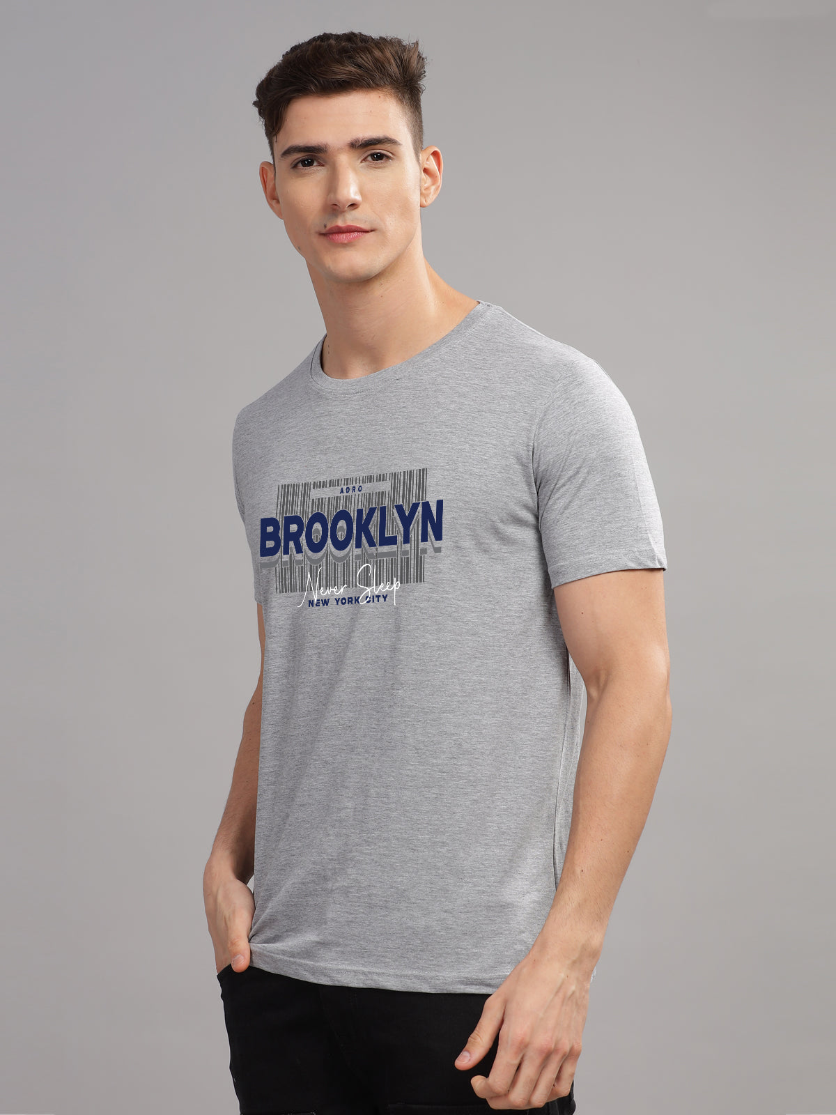 Men Printed Grey T Shirt
