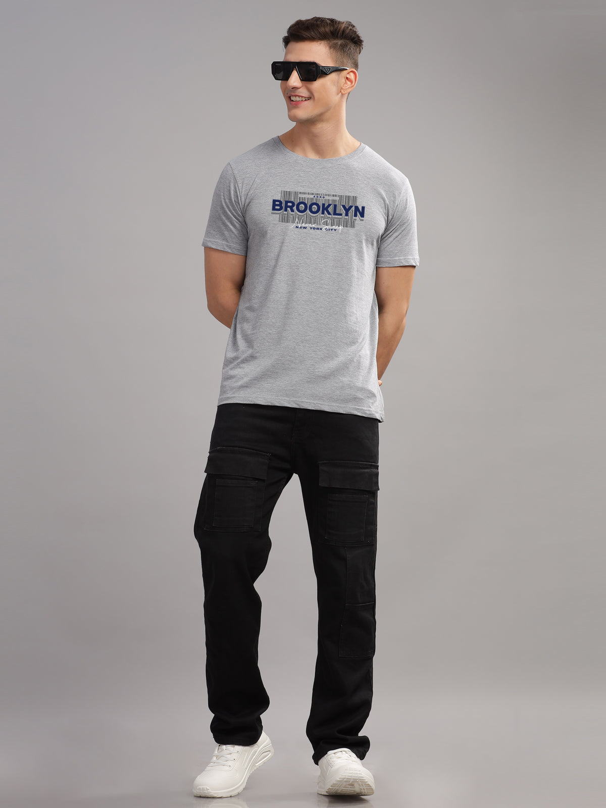 Men Printed Grey T Shirt