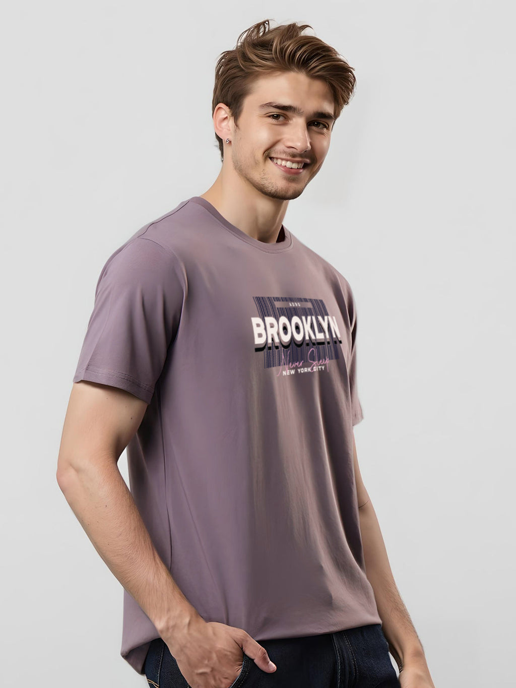 Men Printed Lilac T Shirt