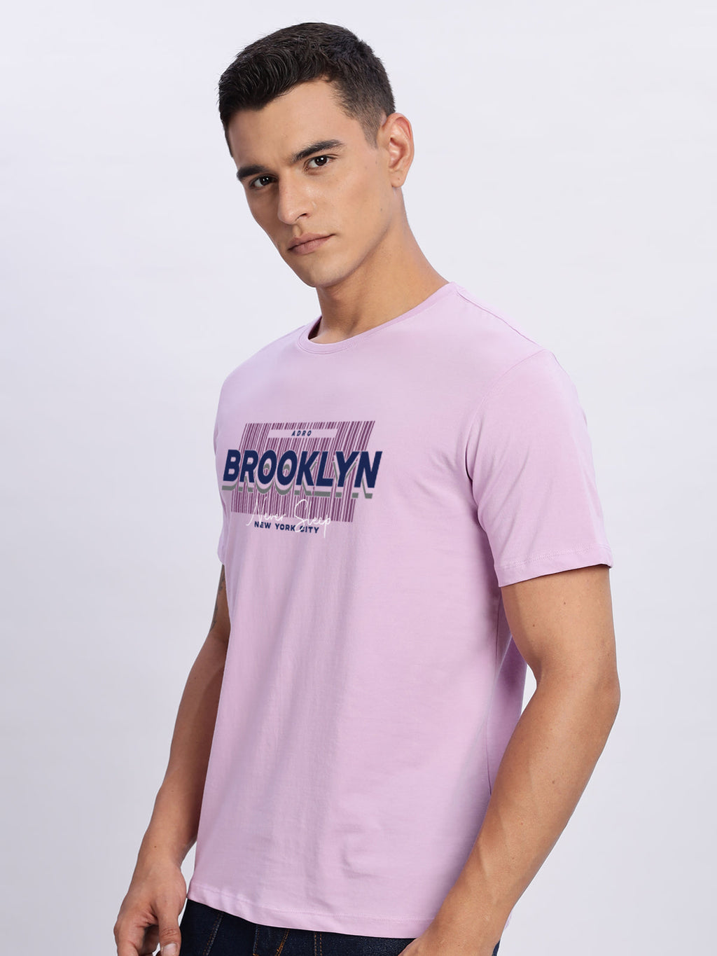 Men Printed Lavender T Shirt
